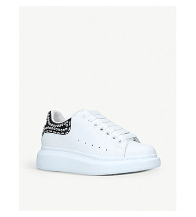 Shop Alexander Mcqueen Ladies Runway Stud-detail Leather Trainers In White/blk