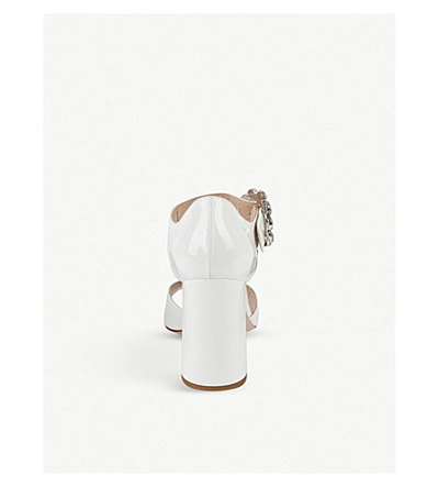 Shop Miu Miu Crystal-embellished Patent Leather Sandals In Bianco