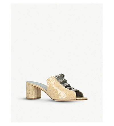 Shop Gina Cosmos Embellished Crocodile-embossed Leather Sandals