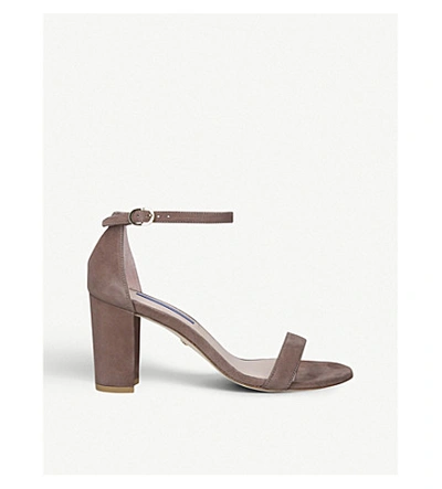 Shop Stuart Weitzman Nearlynude 80 Suede Heeled Sandals In Taupe