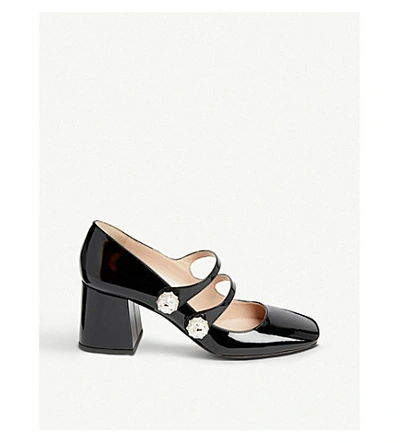 Miu Miu Faux pearl And Crystal embellished Patent Leather Mary Jane Pumps In Nero ModeSens