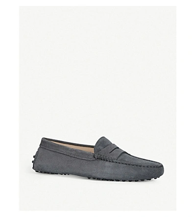 Shop Tod's Mocassino Suede Driving Shoes In Grey/dark