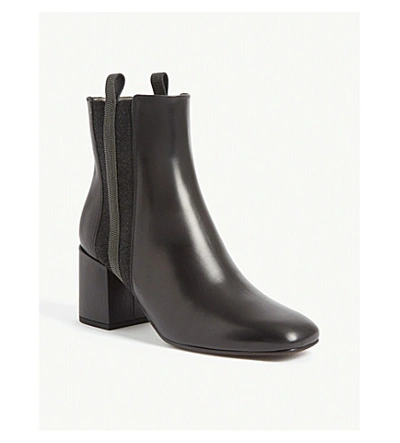 Shop Brunello Cucinelli Bead-embellished Leather And Cashmere Chelsea Boots In Black