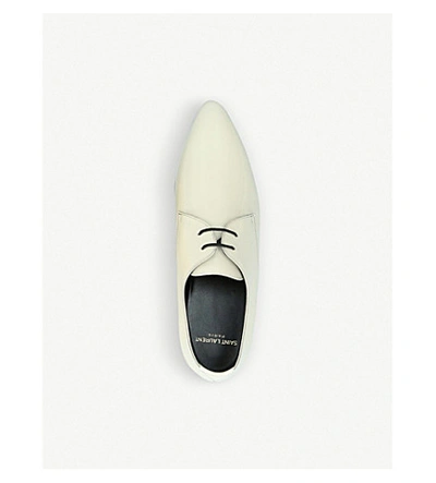 Shop Saint Laurent Jonas Patent-leather Derby Shoes In White