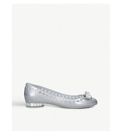 Shop Ferragamo Bow-embellished Jelly Courts In Silver