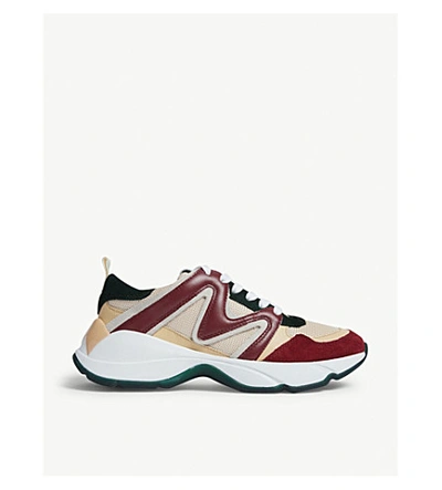 Shop Maje W22 Mesh And Leather Trainers In Green