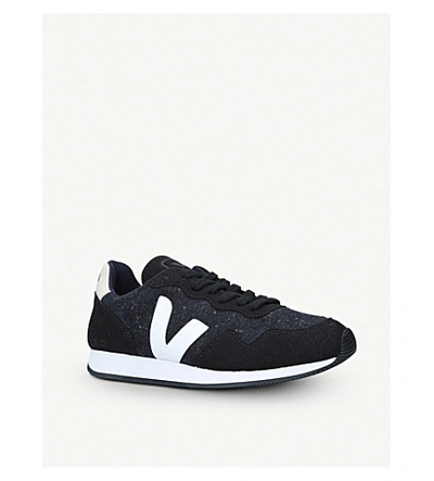 Shop Veja Sdu Leather And Speckled-knit Trainers In Blk/other