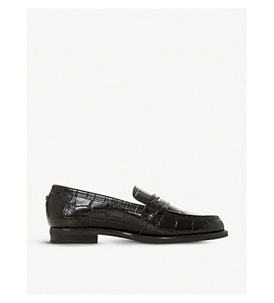 Shop Dune Grady Crocodile-embossed Leather Loafers In Black-rept Print Leather