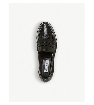 Shop Dune Grady Crocodile-embossed Leather Loafers In Black-rept Print Leather