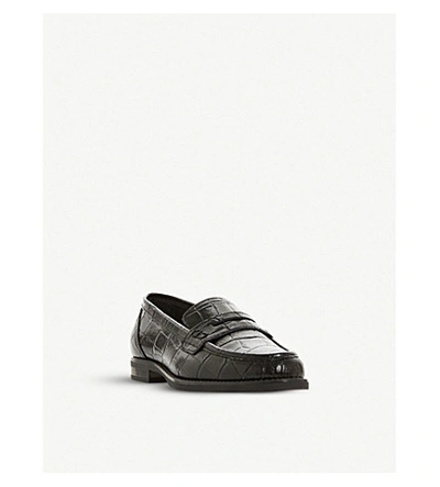 Shop Dune Grady Crocodile-embossed Leather Loafers In Black-rept Print Leather