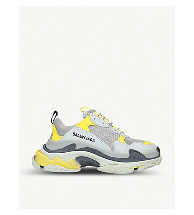 Shop Balenciaga Triple S Leather And Mesh Trainers In Yellow