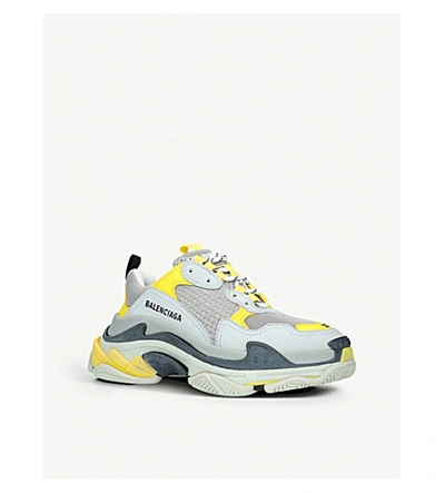 Shop Balenciaga Triple S Leather And Mesh Trainers In Yellow