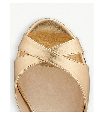 Shop Jimmy Choo Almer Metallic Leather Wedge Sandals In Gold