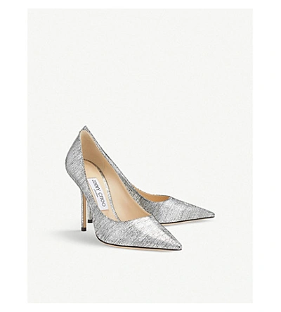 Shop Jimmy Choo Love 100 Lizard-embossed Leather Heeled Courts In Silver