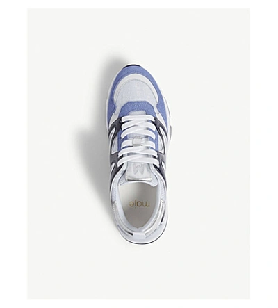 Shop Maje W22 Mesh And Leather Trainers In Blue