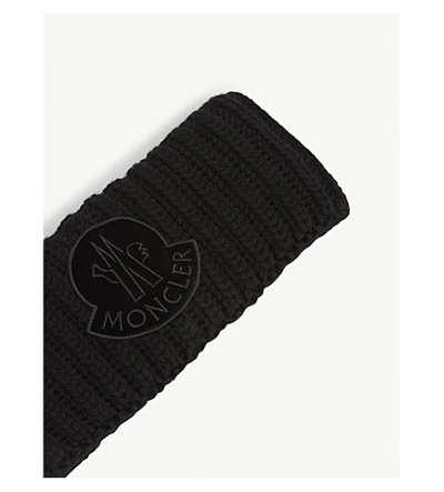 Shop Moncler Logo Virgin Wool Headband In Black