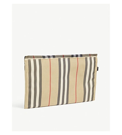 Shop Burberry Check Print Nylon Pouch Bag In Archieve Beige