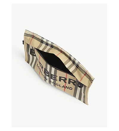 Shop Burberry Check Print Nylon Pouch Bag In Archieve Beige