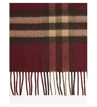 Shop Burberry Womens Burgundy Giant Check Cashmere Scarf In Red