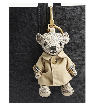 Shop Burberry Leather Thomas The Bear Key Charm In Beige