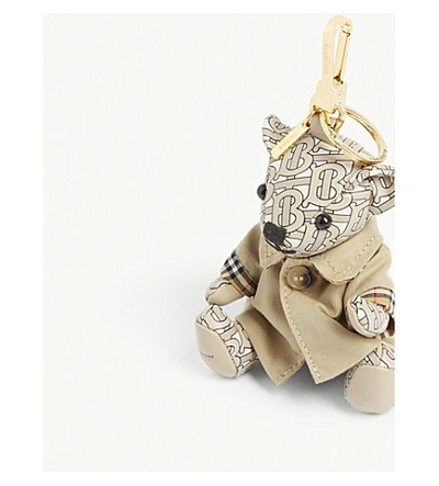 Shop Burberry Leather Thomas The Bear Key Charm In Beige
