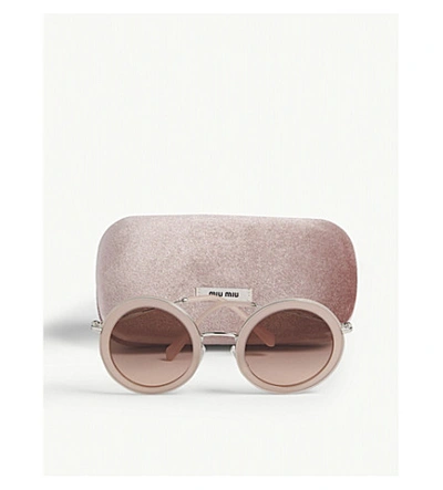 Shop Miu Miu Women's Pink Mu59u Round-frame Sunglasses