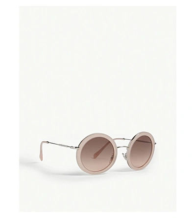 Shop Miu Miu Women's Pink Mu59u Round-frame Sunglasses