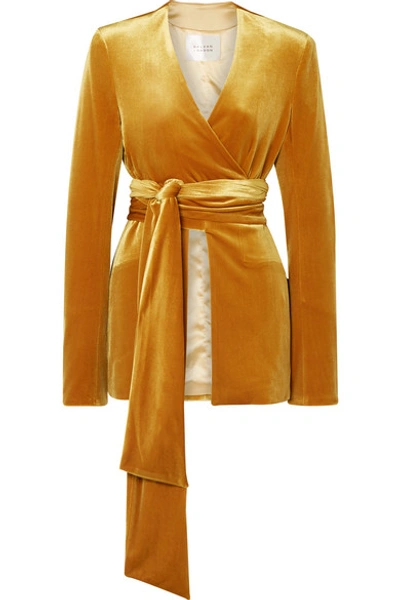 Shop Galvan Winter Sun Velvet Wrap Blazer In Saffron