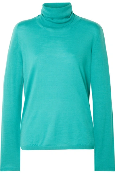 Shop Max Mara Wool Turtleneck Sweater In Turquoise