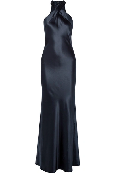 Shop Galvan Eve Silk-satin Gown In Midnight Blue