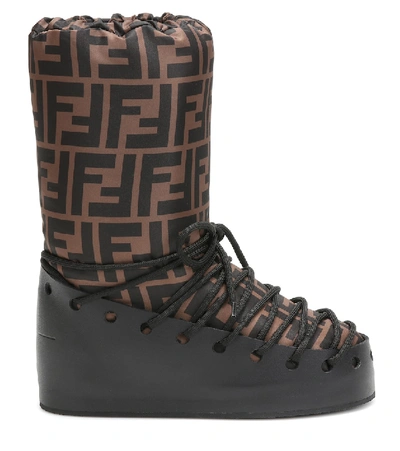 Fendi Printed Shell And Leather Snow Boots - Brown  Leather snow boots,  Womens leather biker jacket, Womens active wear pants