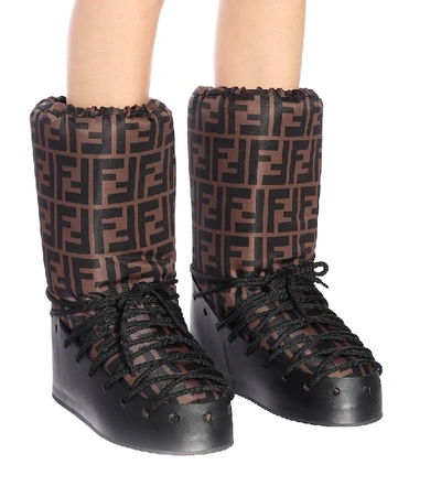 Fendi Printed Shell And Leather Snow Boots - Brown  Leather snow boots,  Womens leather biker jacket, Womens active wear pants