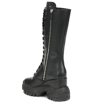 Shop Miu Miu Lace-up Leather Boots In Black