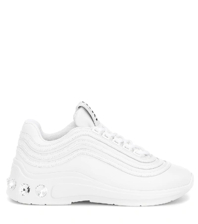 Shop Miu Miu Leather Sneakers In White