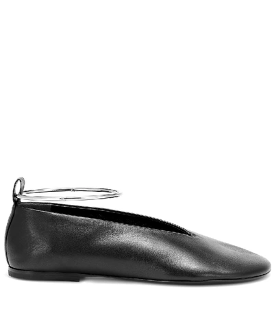 Shop Jil Sander Leather Ballet Flats In Black