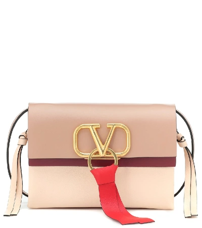 Shop Valentino Vring Small Leather Shoulder Bag In Beige