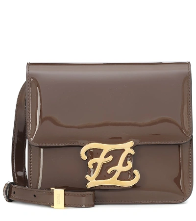 Shop Fendi Karligraphy Box Leather Shoulder Bag In Brown