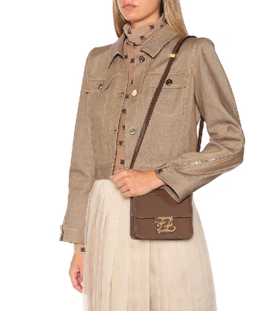 Shop Fendi Karligraphy Box Leather Shoulder Bag In Brown