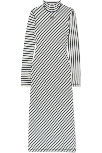 Shop Loewe Striped Cotton-jersey Midi Dress In Navy