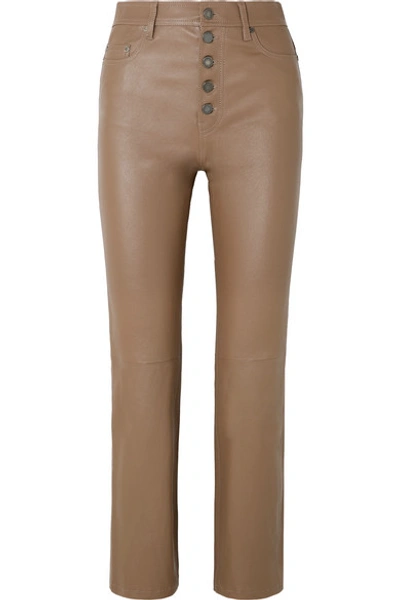 Shop Joseph Den Cropped Leather Straight-leg Pants In Tan