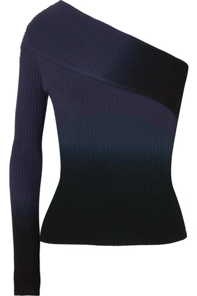 Shop Altuzarra Padma One-sleeve Dégradé Ribbed-knit Top In Blue