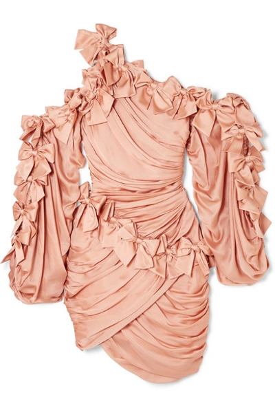 Shop Zimmermann Sabotage Bow-detailed Draped Silk-satin Mini Dress In Blush