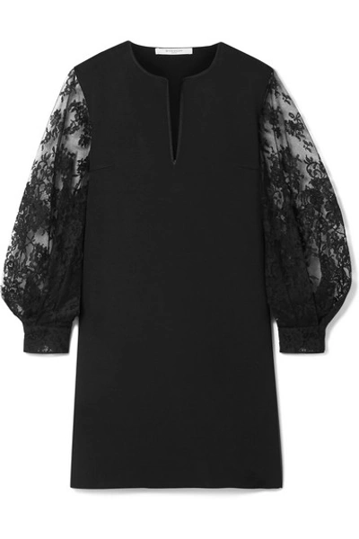 Shop Givenchy Cady And Lace Mini Dress In Black