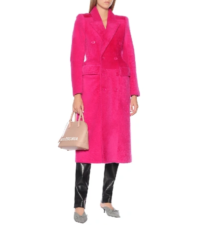 Shop Balenciaga Hourglass Shearling Coat In Pink