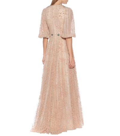 Shop Costarellos Embellished Tulle Gown In Beige