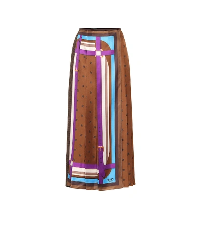 Shop Fendi Printed Silk Midi Skirt In Multicoloured