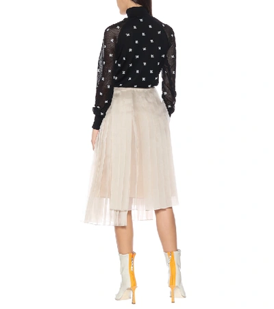 Shop Fendi Pleated Silk Midi Skirt In Beige