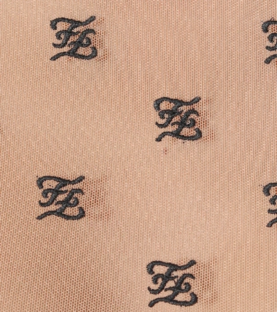 Shop Fendi Embroidered Tulle Bodysuit In Beige