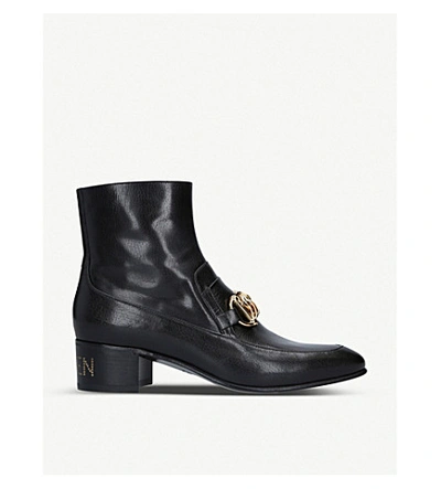 Shop Gucci Ebal Horsebit Chain Leather Heeled Boots In Black