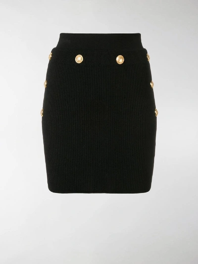 Shop Balmain Knitted Button Mini Skirt In Black